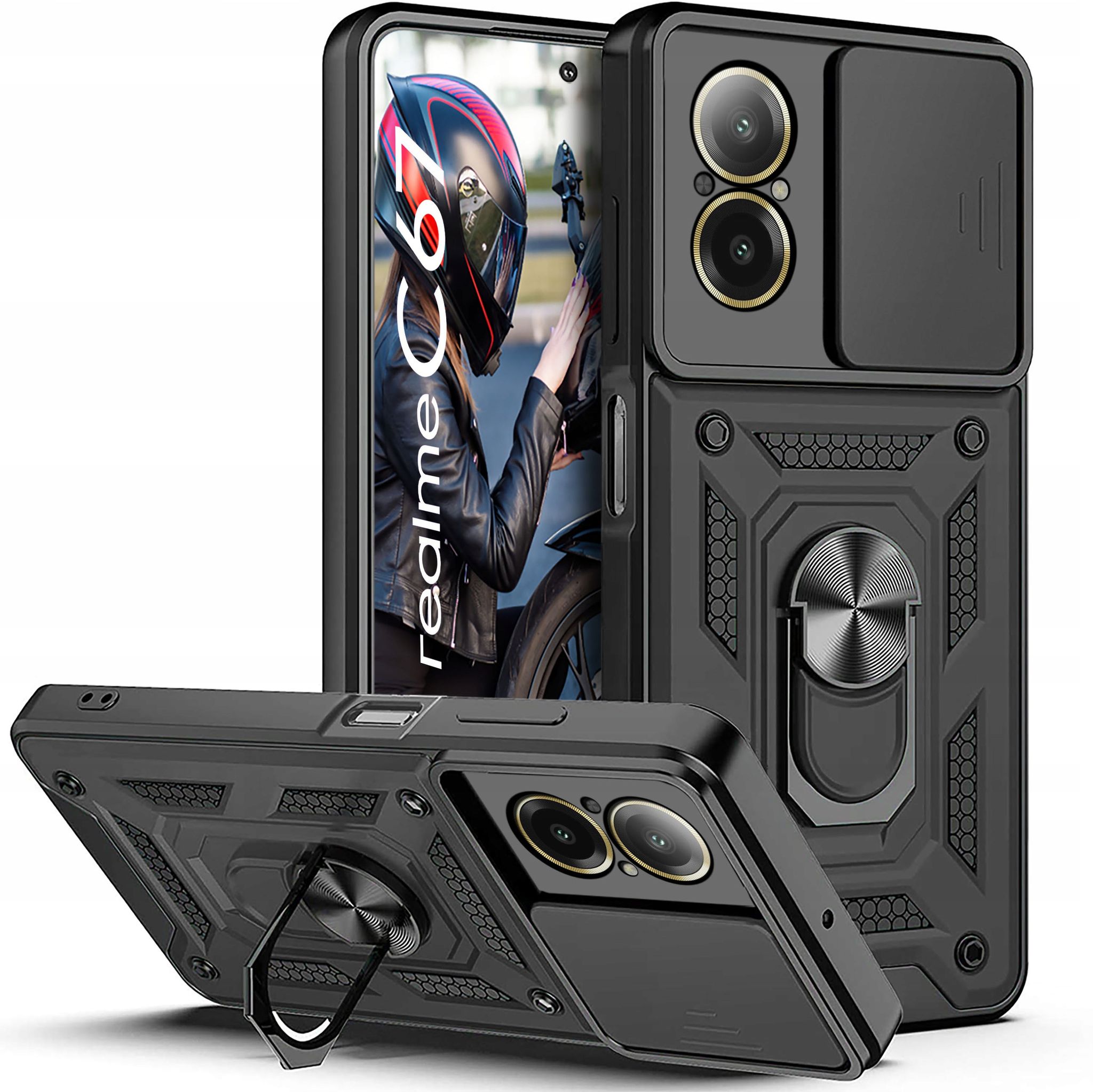 Schutzhülle Für Realme C67 4g Armor Slide Ring Back Case + 9h Schutzglas