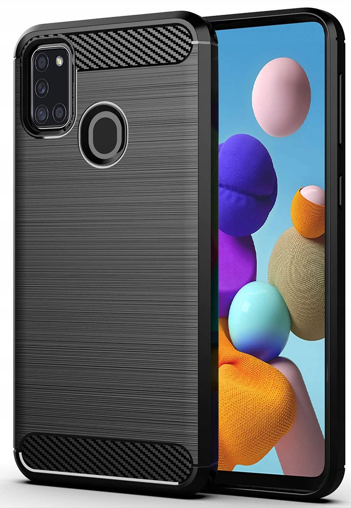 Schutzhülle Für Samsung Galaxy A21s Carbon Rückseite Schwarz + Glas