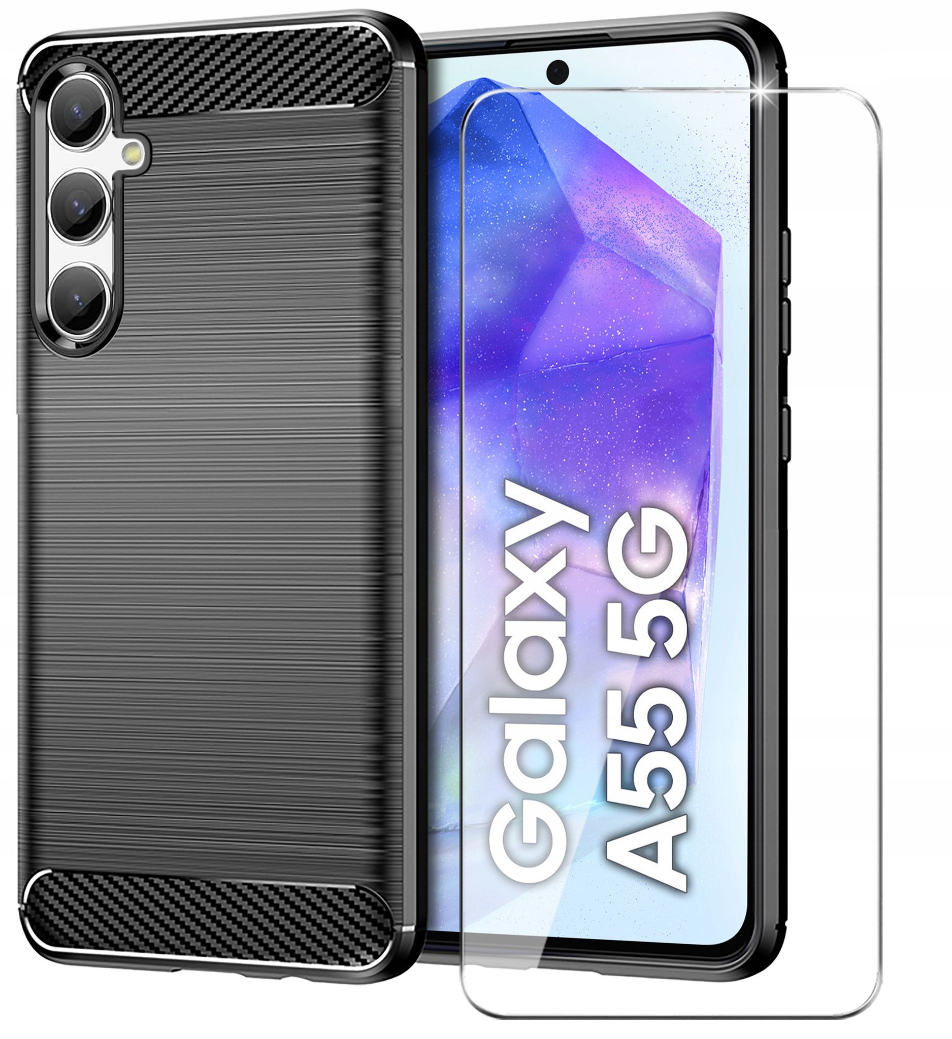 Schutzhülle Für Samsung Galaxy A55 5g, Gepanzertes Carbon-design, Rückseite + Glas