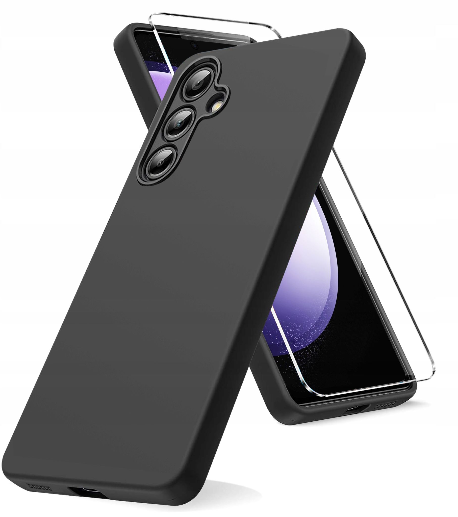 Hülle Für Samsung Galaxy S23, Matte, Weiche Hülle, Matte Schwarze Rückseite + 9h-glas