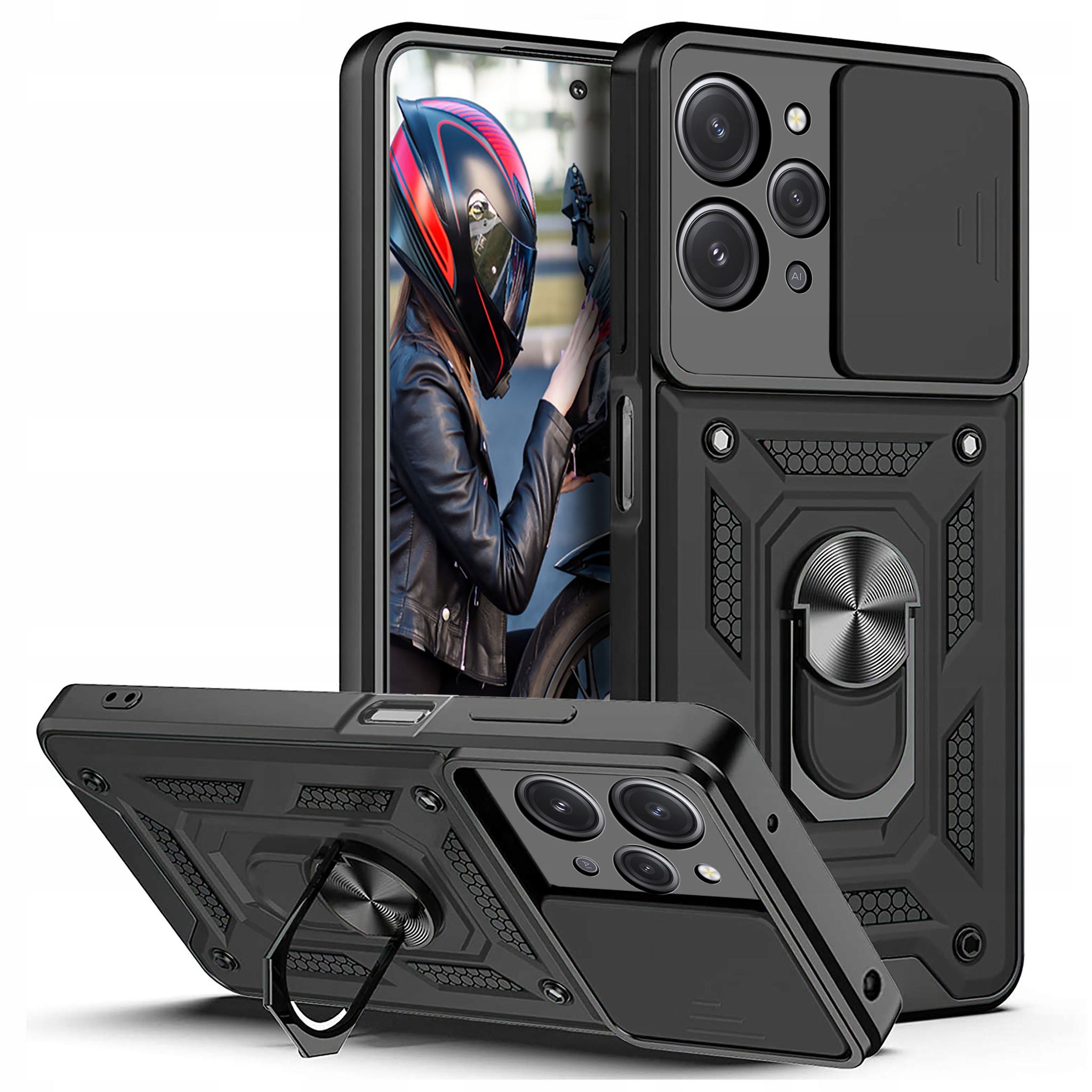 Schutzhülle Für Xiaomi Redmi 12 4g Armor Slide Ring Back Case + Glas