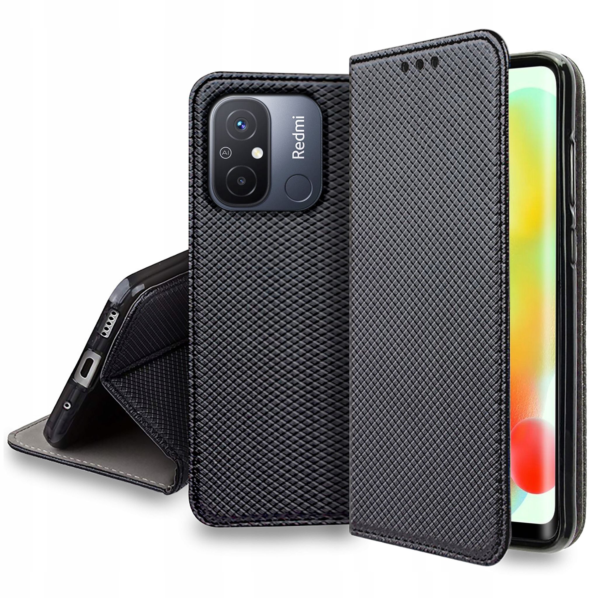 Schutzhülle Für Xiaomi Redmi 12c / Redmi 11a: Smart Magnet Book Case Wallet + Glas