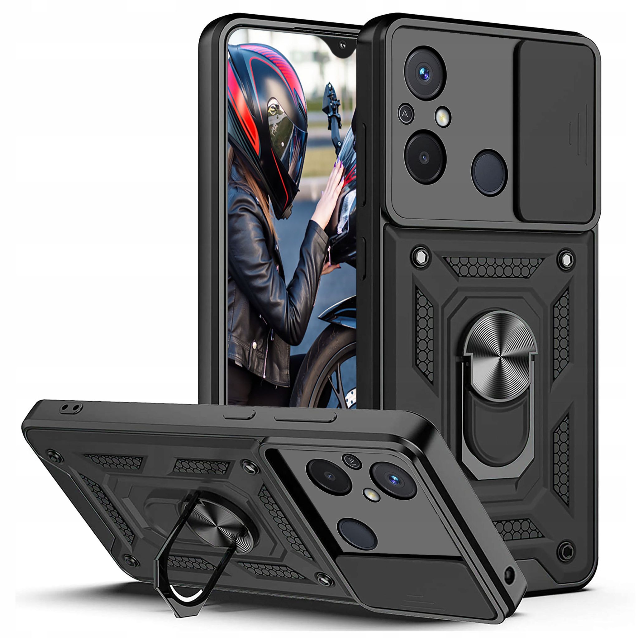 Schutzhülle Für Xiaomi Redmi 12c/redmi 11a Armor Slide Ring Case Defender + Glas