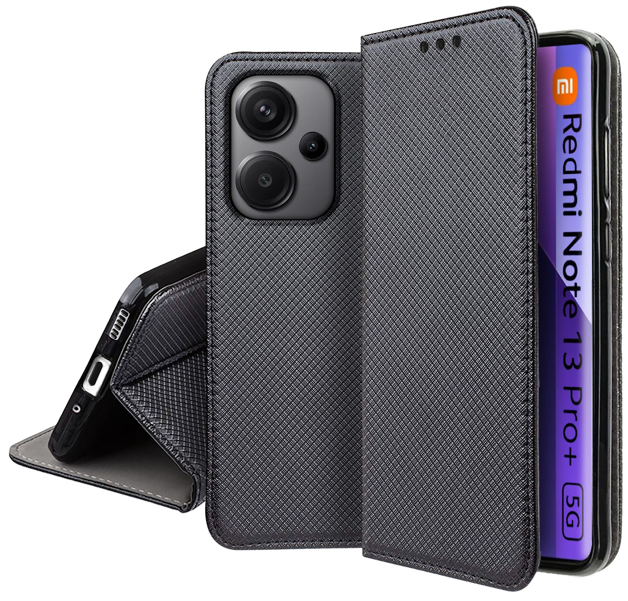 Schutzhülle Für Xiaomi Redmi Note 13 Pro Plus 5g Smart Magnet Book Case + Glass