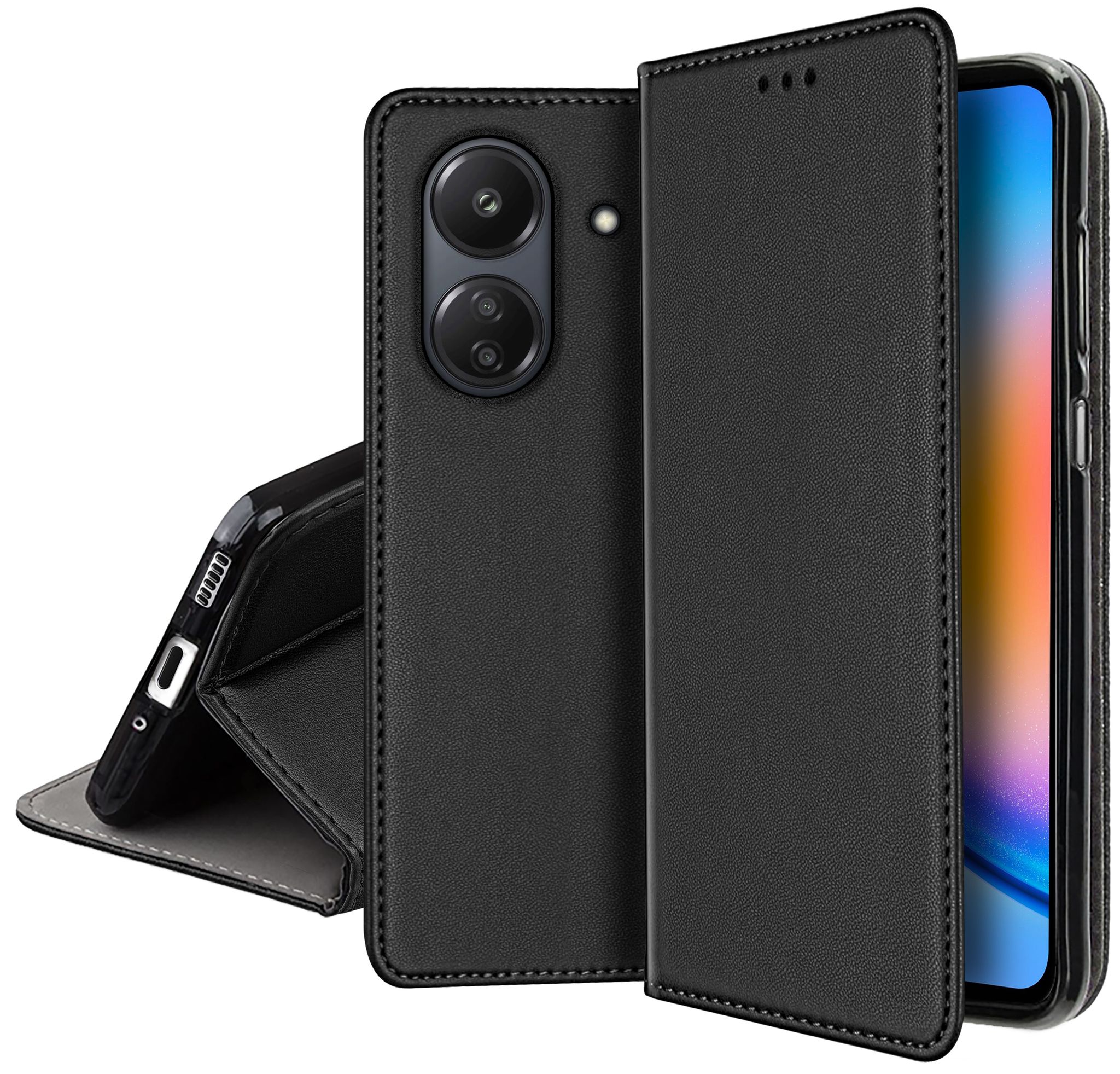 Schutzhülle Für Xiaomi Redmi 13c 4g / Poco C65: Magnetische Buchhülle + Glas