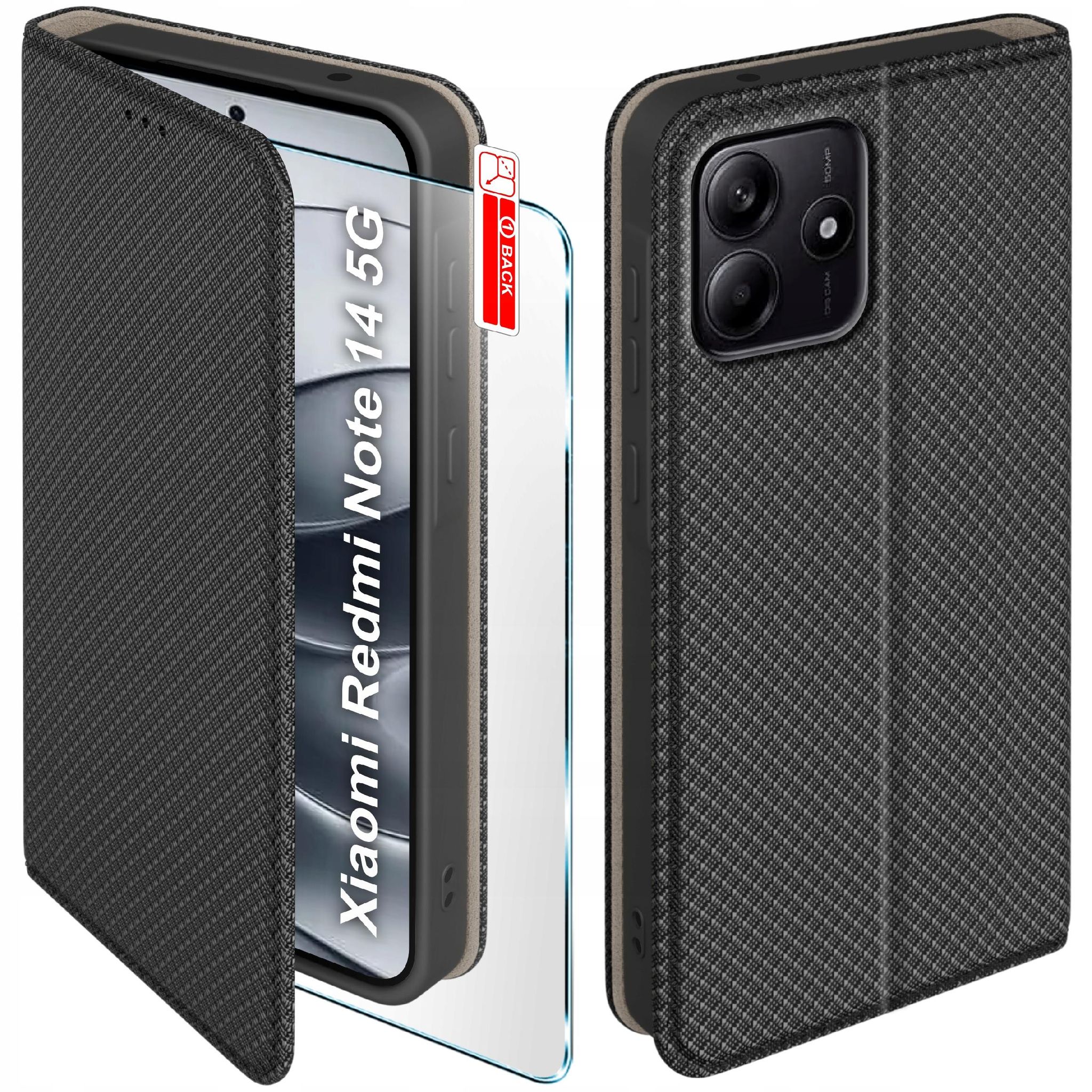 Schutzhülle Für Xiaomi Redmi Note 14 5g Smart Magnetic Book Closed Schwarz + Glas