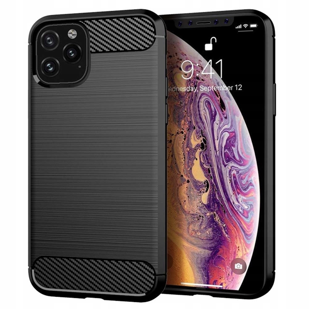 Schutzhülle Für Iphone 11 Pro Max, Carbon-rückseite, Schwarze Abdeckung + Glas