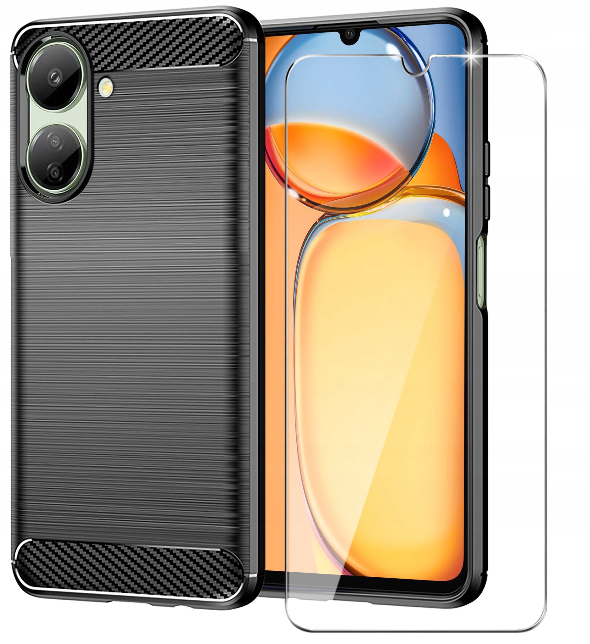 Schutzhülle Für Xiaomi Redmi 13c 4g / Poco C65 Carbon (rückseite + Glas)