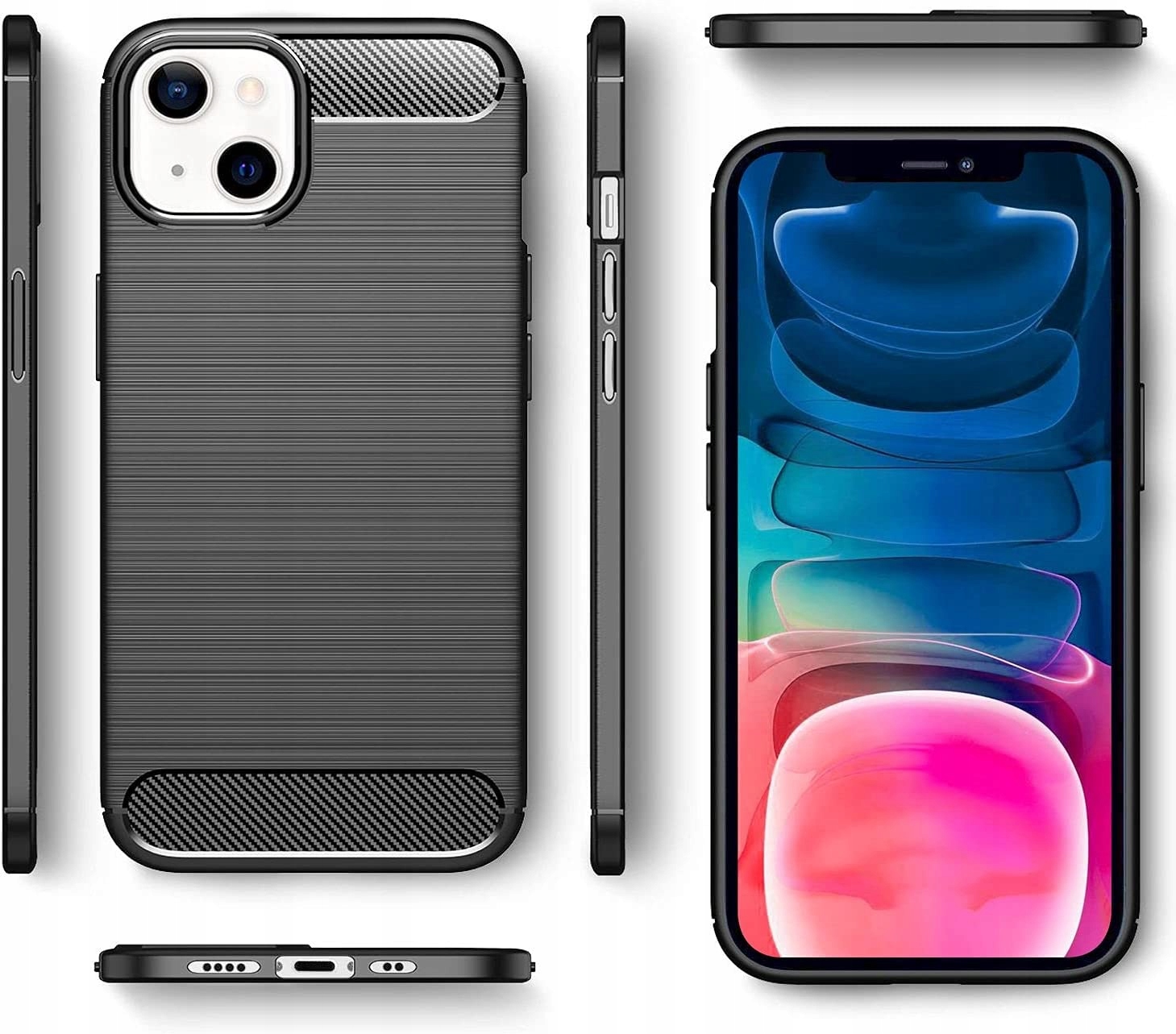 Hülle Für Iphone 13 Mini Armor Carbon Hülle Schwarz + 9h Gehärtetes Glas