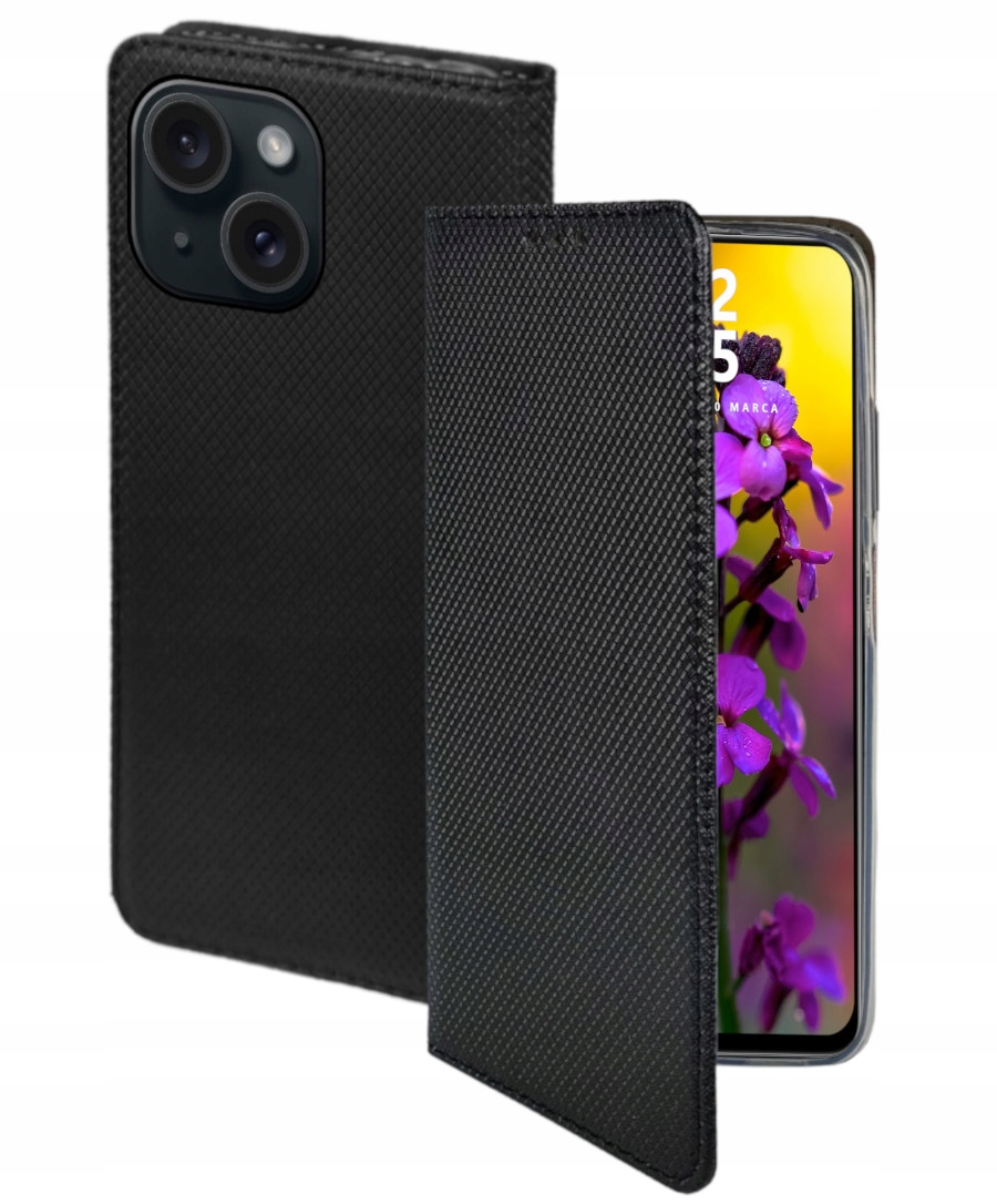 Schutzhülle Für Iphone 15 Smart Magnet Book Case Geschlossen Schwarz + 9h Glas