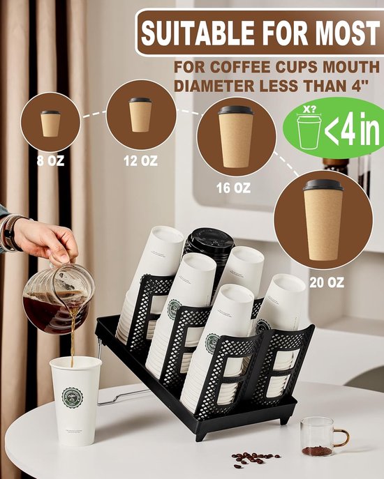 Kaffeebecherhalter Becher Und Deckelspender Mit Ständer Aufbewahrungsbeutel Für Einwegbecher 6 Fächer Geeignet Für Caf S Bars Büros Zuhause Schwarz