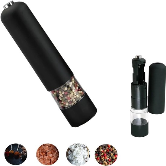 Elektrische Pfeffermühle – 22 Cm – Mahlgrad Einstellbar – 1 Gewürzmahlwerk – Led-beleuchtung – Kunststoff – Wiederaufladbar – Schwarz