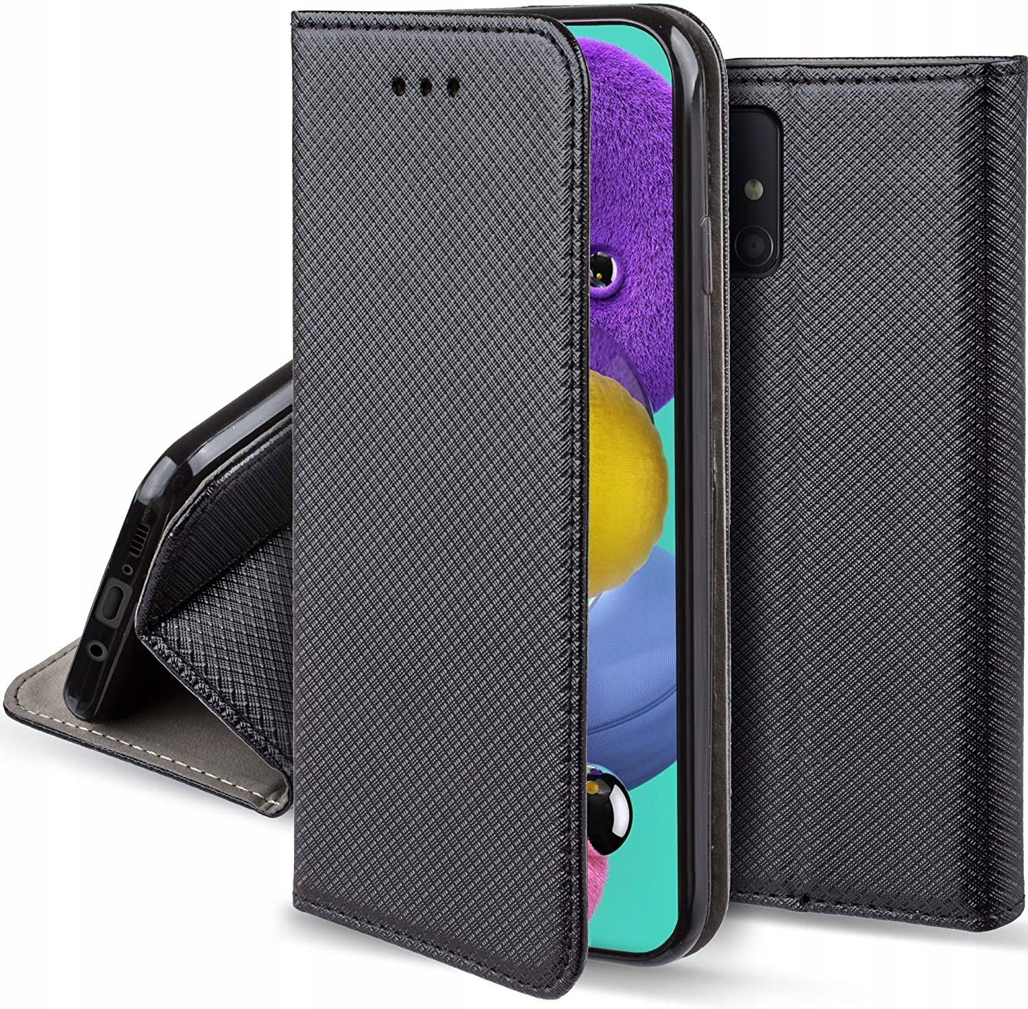 Hülle Mit Klappmechanismus Für Samsung Galaxy A51 Smart Book Magnethülle Schwarz + Glas