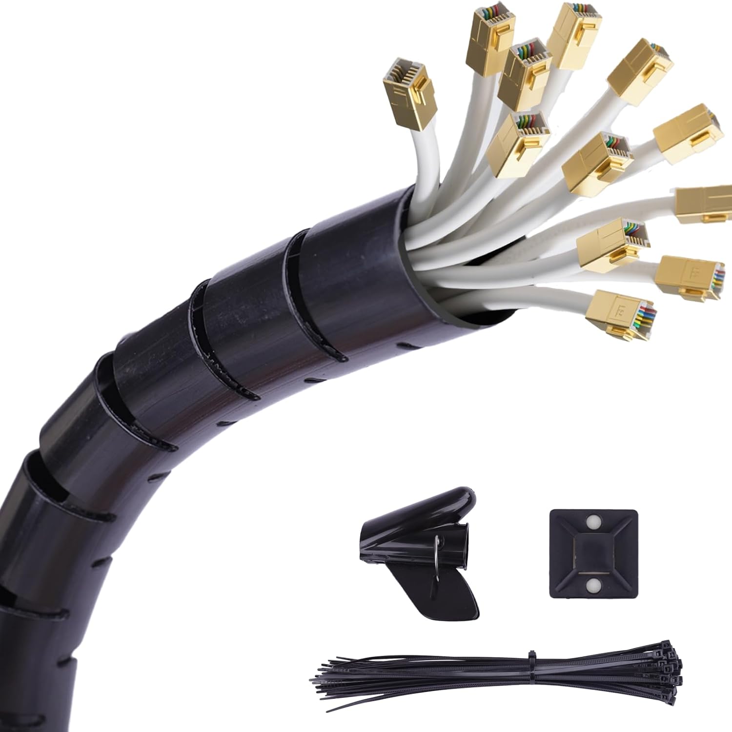 X 1,5 M Kabelschutzschlauch, 16 Mm Und 22 Mm Spiralkabelschlauch, Selbstschließende Kabelschutzschläuche, Kabelbinder Und Kabelführungsclip, Für Computer, Zuhause Oder Büro, Schwarz