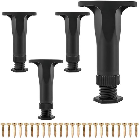 Schwarze, Höhenverstellbare Schlafzimmermöbelfüße 13,5–22,5 Cm – Geeignet Für Lattenroste, Tische Und Schränke