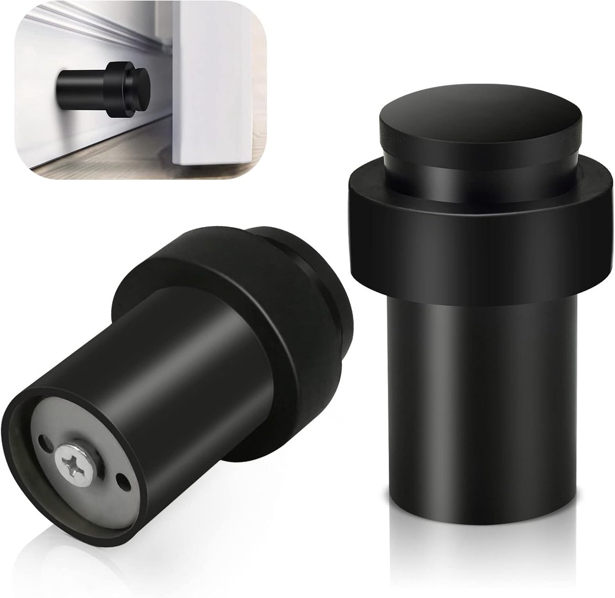 Set Mit 2 Türstoppern – Schwarze Türstopper – 6 X 4 X 4 Cm – Türpuffer, Geeignet Für Den Innen- Und Außenbereich