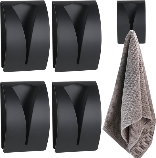 4 Selbstklebende Handtuchclips – Kein Bohren Erforderlich – Edelstahl – Haken – Schwarz