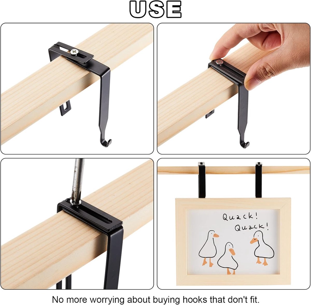 4-teiliger Verstellbarer Fachhaken - Türhaken - Fachzubehör, Geeignet Für Wandpaneele Von 1,35 Bis 3,5 Zoll Dicke 80x37 Mm (schwarz)