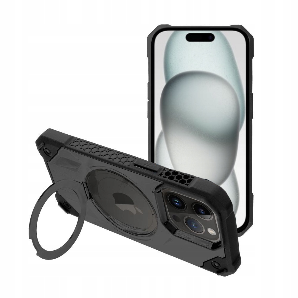 Hülle Für Iphone 15 Pro Magring Matte Matt Case Schwarze Rückseite + Glas