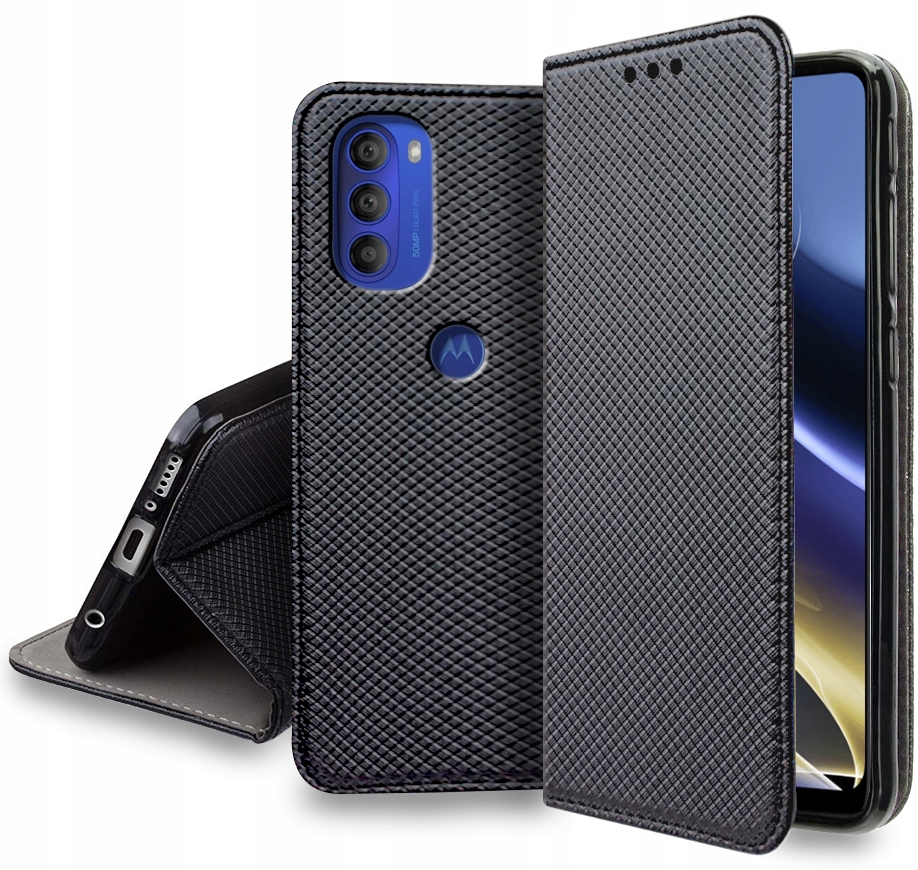 Magnetische Schutzhülle Schwarz Mit Klappe Für Motorola Moto G71 5g + Glas