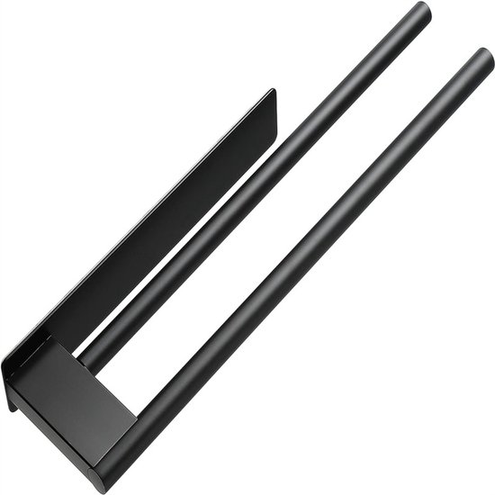 Doppelter Handtuchhalter, Selbstklebend, Kein Bohren Erforderlich, Matter Edelstahl, 2-armig, Für Küche Und Bad, Wandmontage, Schwarz, 39 Cm
