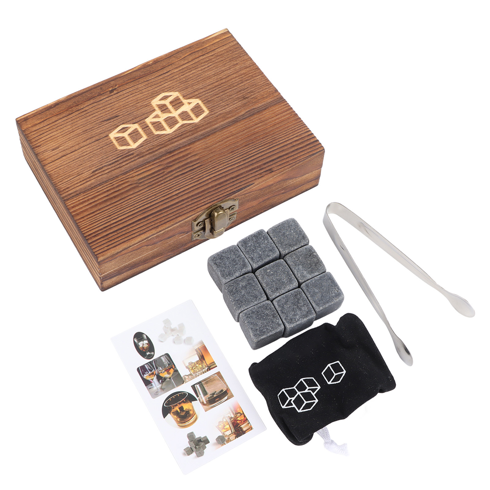 Multifunktionaler Und Tragbarer Schwarzer Whisky-stein Mit Aufbewahrungsbox Und Pinzette, Ideal Als Geschenk.
