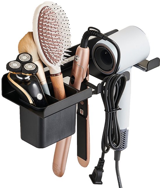 Schwarzer Metall-halter Für Haartrockner Und Lockenstab Mit Ablagefach – Wandmontage, Universell Für Haartrockner Und Glätteisen, Badezimmer-organizer