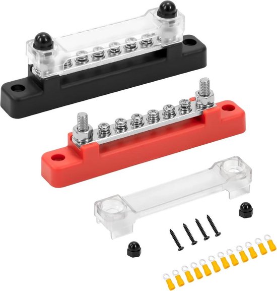 12v-48v Dc-bus-schaltblock, 150a, 6×m4-anschlüsse, Geeignet Für Autos, Lkws, Yachten Und Schiffe, Rot Und Schwarz, 2er-set.