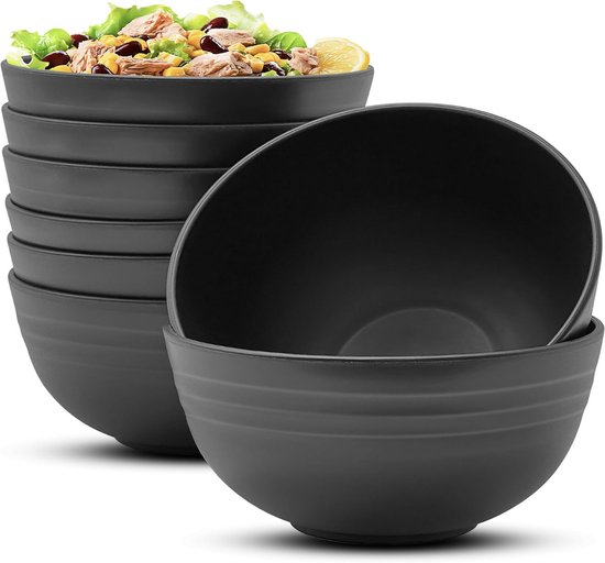 8 Teiliges Salatschüssel Set Wiederverwendbare Kunststoffschüsseln Farbe: Schwarz Bpa Frei Unzerbrechlich Leicht Für Camping, Snacks Und Pasta Fü