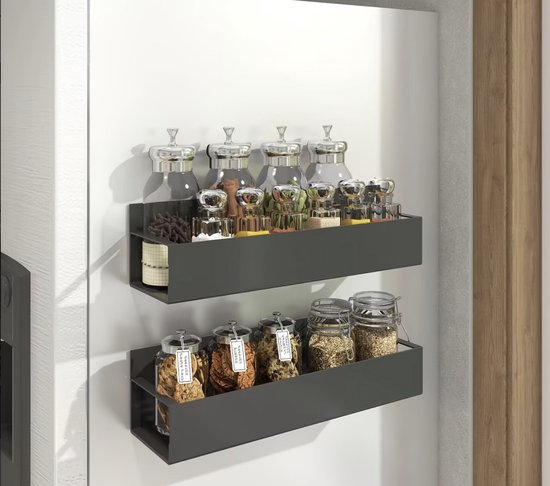 Magnetisches Gewürzregal Für Den Kühlschrank 2er-set Schwarzes Metall Magnetischer Küchenorganizer Ohne Bohren Wandmontiertes Gewürzregal