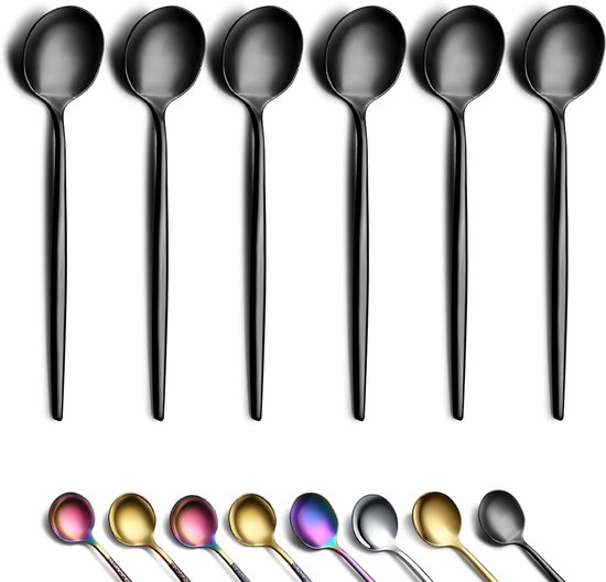 Schwarze Kaffeelöffel – 6 Stück – Edelstahl – Titanbeschichtung – Mini-teelöffel – Spülmaschinenfest