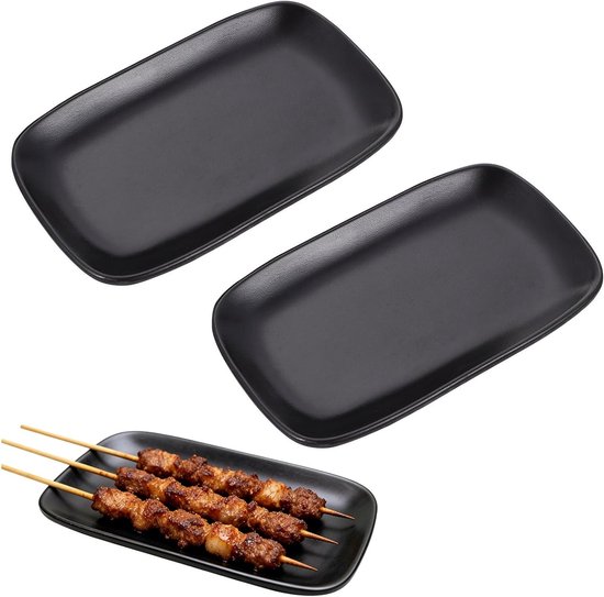 Set Mit 2 Rechteckigen Schwarzen Desserttellern Für Vorspeisen, Für Sushi, Snacks Und Gemüse, 15 × 9 × 1,5 Cm