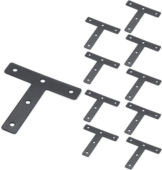 Set Mit 10 Eckplatten Aus Schwarzem Metall T-form 80 X 80 Mm Rechtwinklig Zur Reparatur Von Möbeln Holzregalen Schränken Tischen Stühlen T-förmig