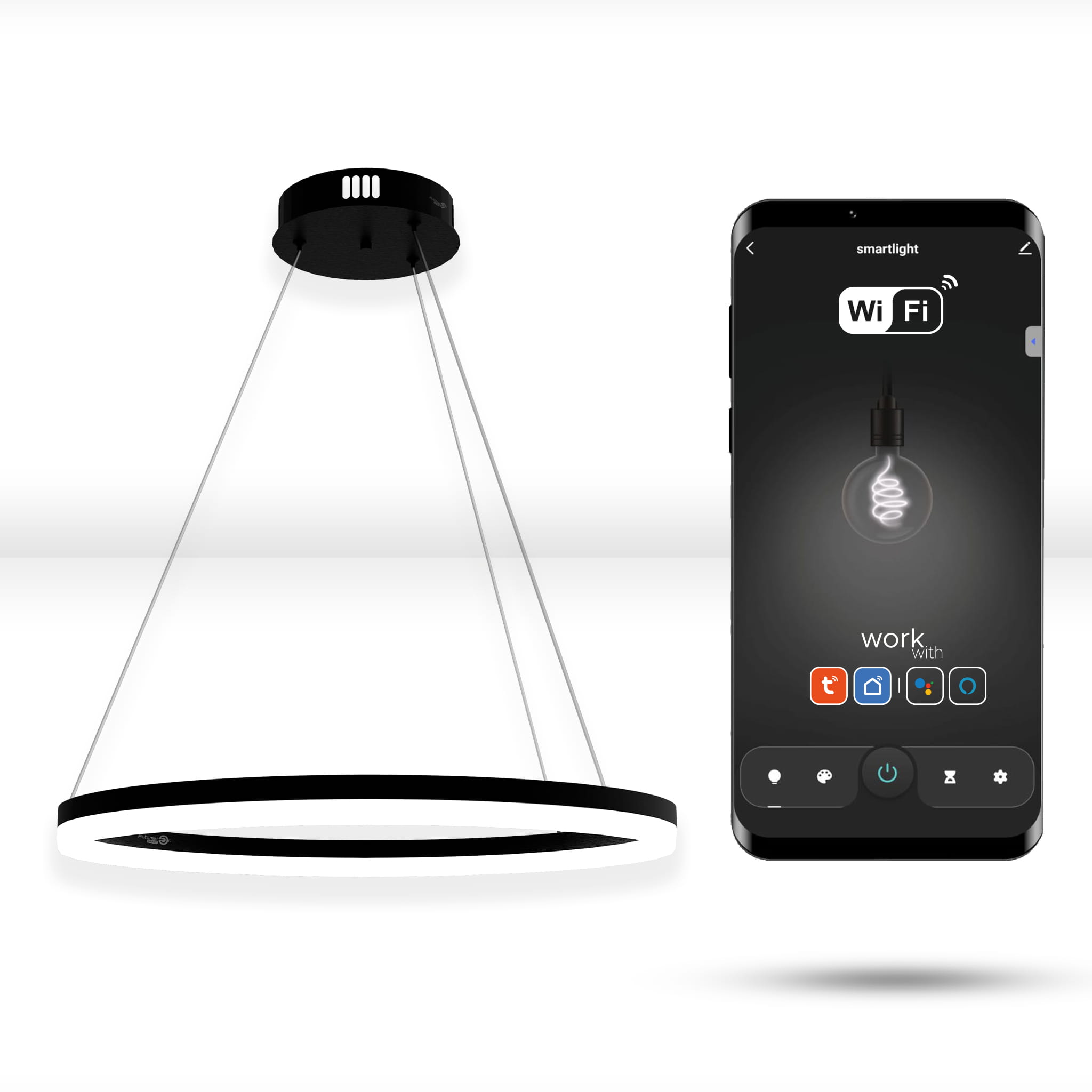Tuya Wifi 60cm Led-rundlampe, Schwarzer Aufhängering