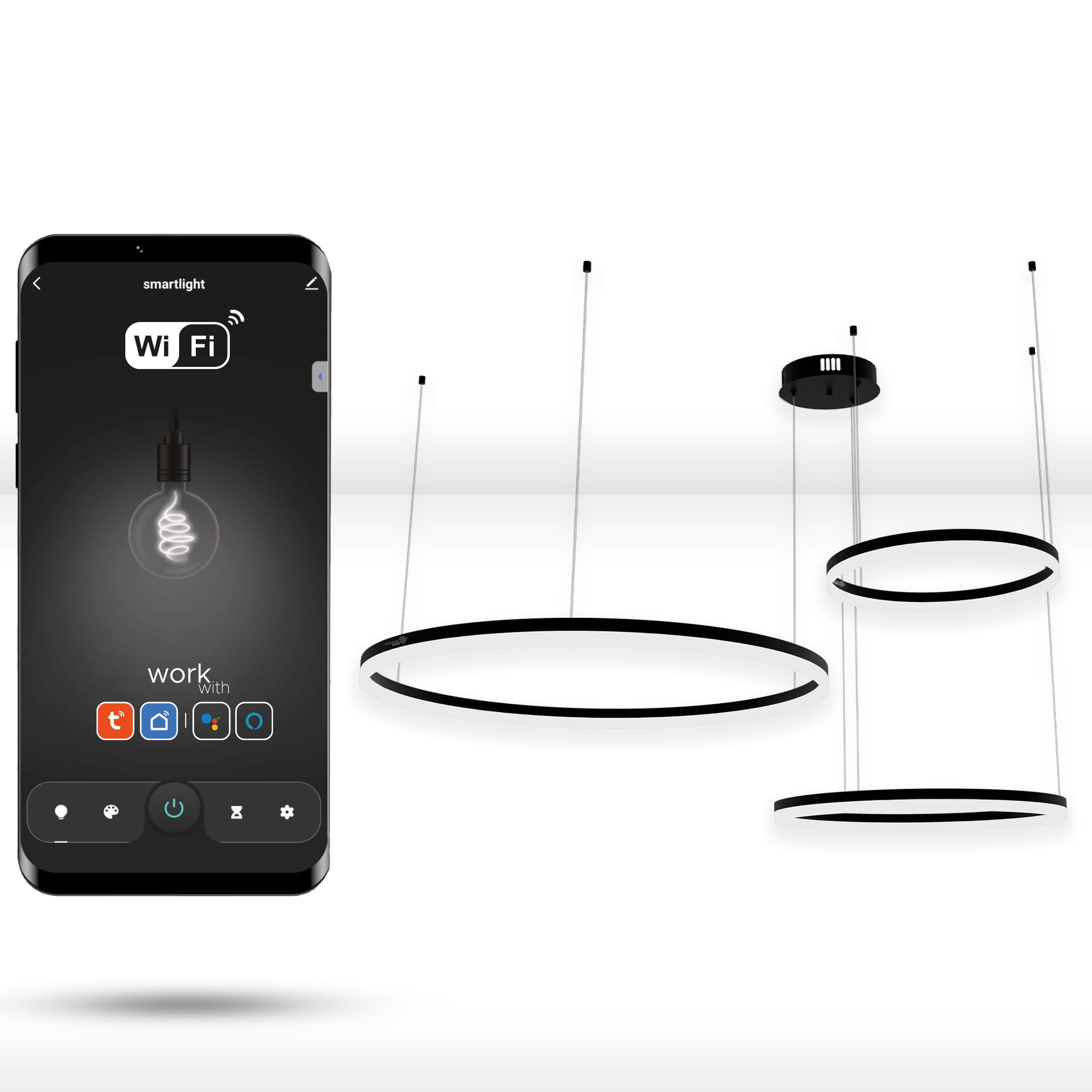Tuya Rundlampe Mit Wlan, 80+60+40 Cm, Led-beleuchtung, Schwarz, Mit Aufhängering