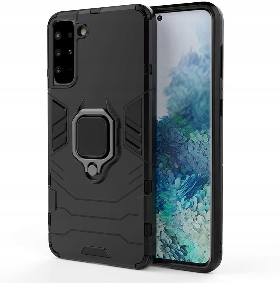Hülle Für Samsung Galaxy S21 Ring Armor Back Schwarze Hülle + Glas