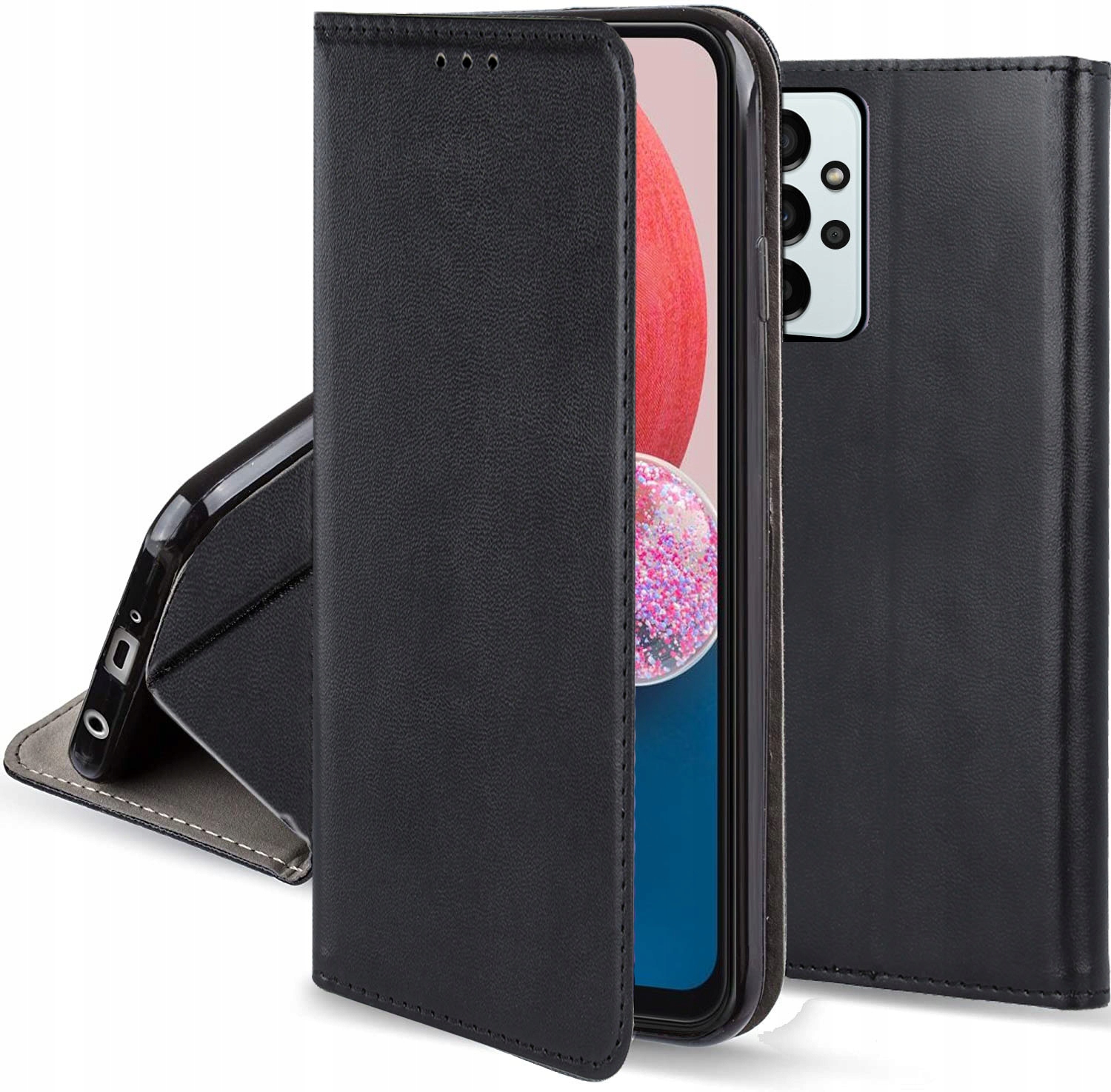 Smarte Magnetische Schwarze Geschlossene Hülle Mit Klappe Für Samsung Galaxy A13+ Glas