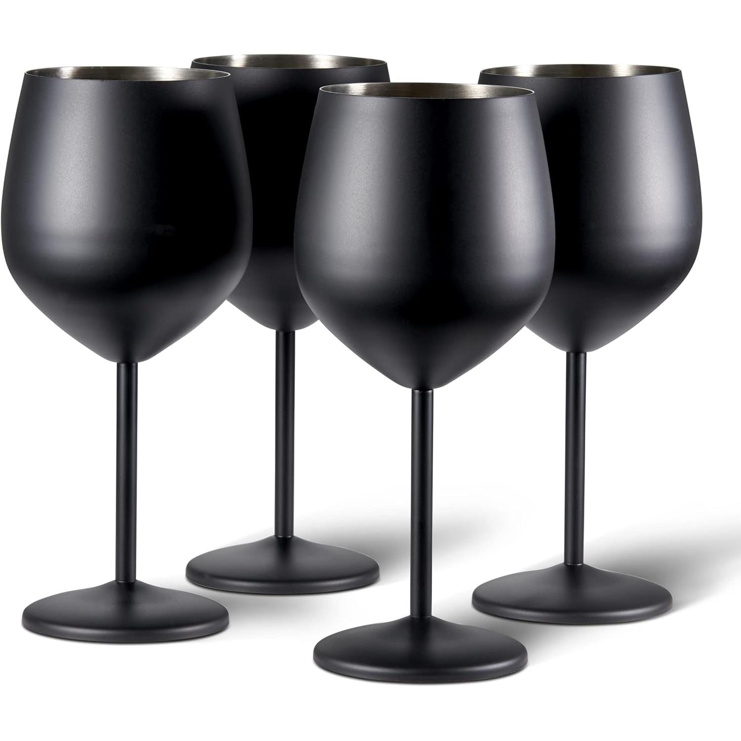 Geschenkset Mit 4 Schwarzen Weingläsern – Bruchsichere Edelstahl-partygläser, 550 Ml