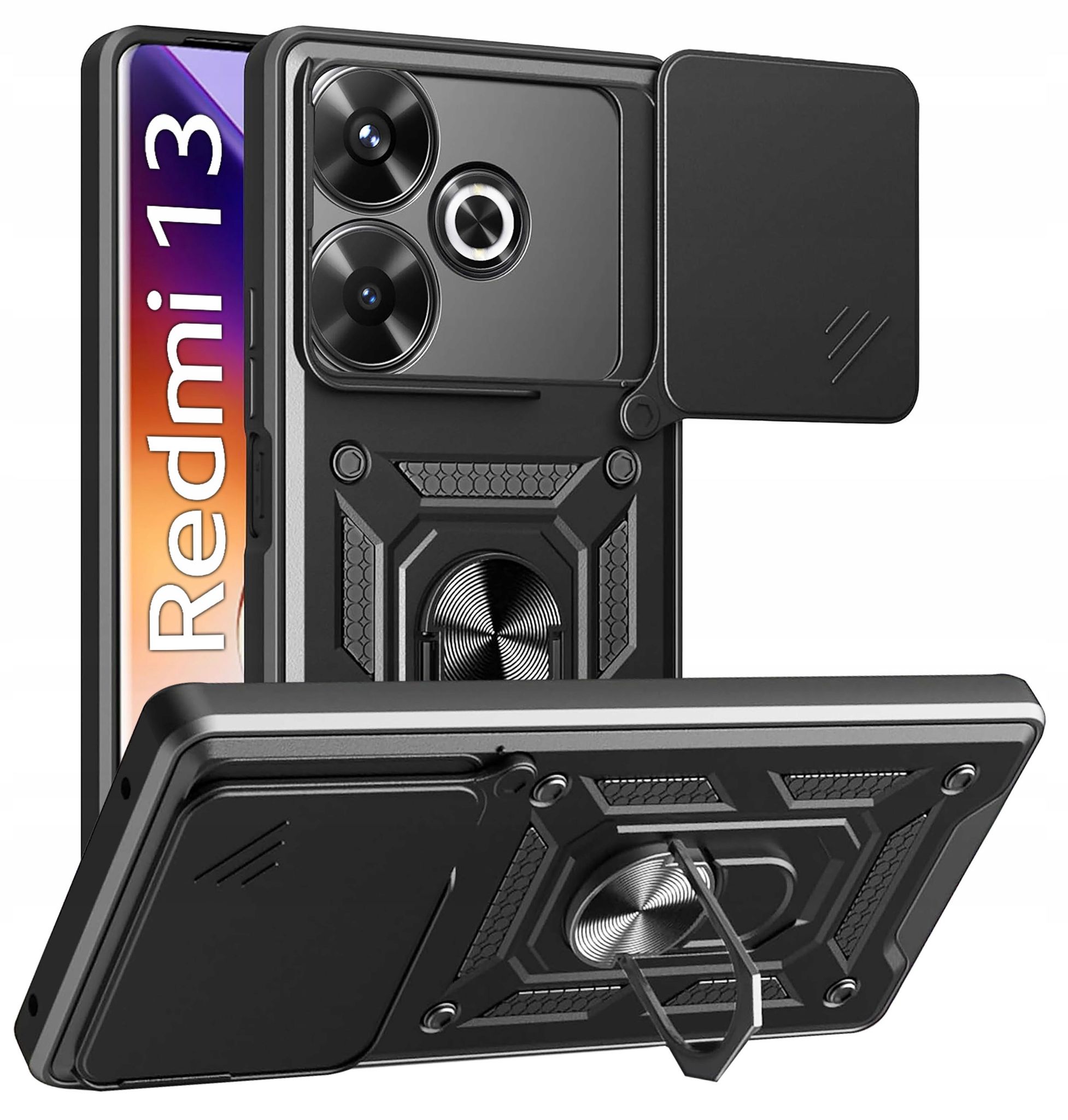 Schutzhülle Für Xiaomi Redmi 13 4g / 13 5g Armor Slide Ring Case + Glas