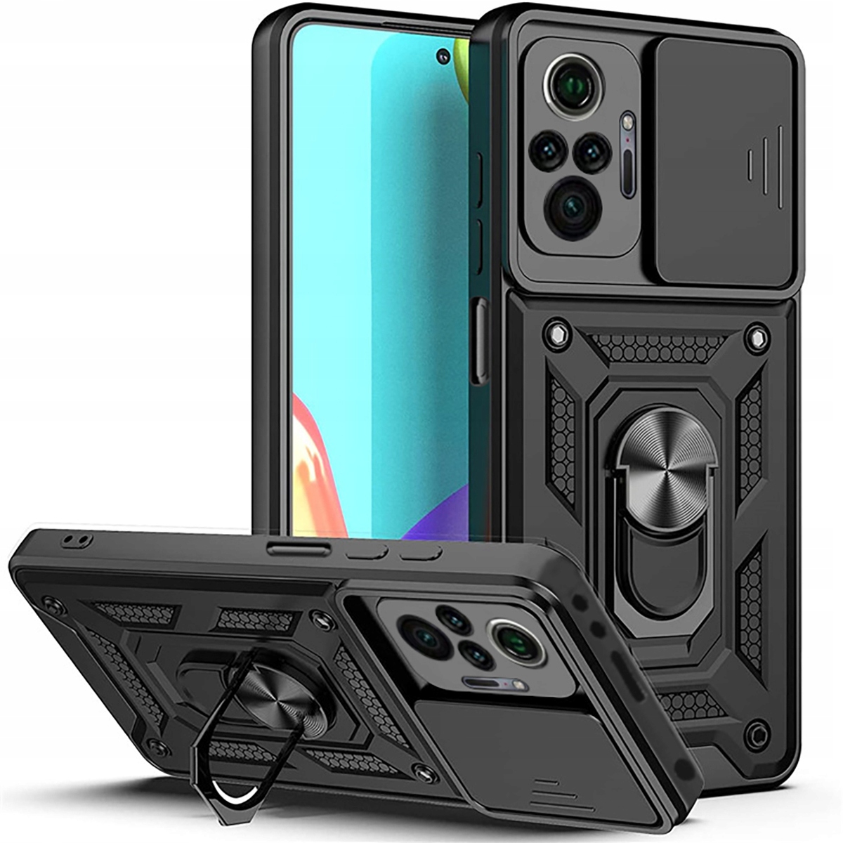Rückseite Für Xiaomi Redmi Note 10 Slide Ring, Schwarz + 9h-glas