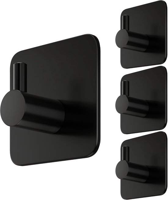 Set Mit 4 Bohrfreien Handtuchhaltern Schwarzen Klebehaken Wasserfest Handtuchhaken Badezimmer Edelstahl Haken Selbstklebend Attraktive Wandhaken