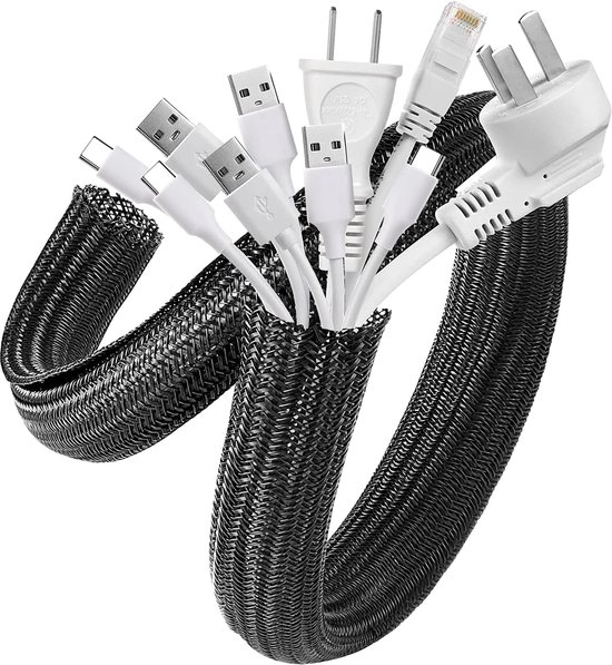 Schwarzer, Selbstschließender Kabelschlauch, 3 Meter, Durchmesser 25–35 Mm, Flexibler Kabelmantel Für Kabelmanagement Und Schutz