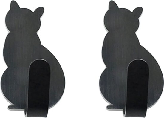 Stabile Klebehaken Für Badezimmer, Metall-katzen-wandaufkleber, Türhandtuchhalter, Schwarz.