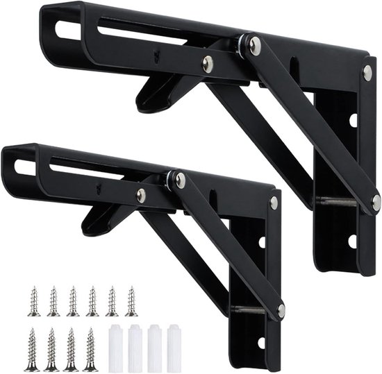 2 Stück Equerre Rabattable Murale Black Stainless Steel Equerre Rabattable Murale Étagère Murale Pliante Peu Encombrante Tablette Rabattable Supp