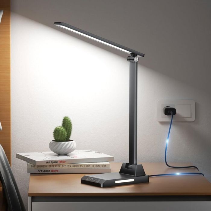 Led-schreibtischlampe, 5 Farben, 10 Helligkeitsstufen, Usb-c-touch-steuerung, Augenschutz, Timer, Schwarze Nachttischlampe.