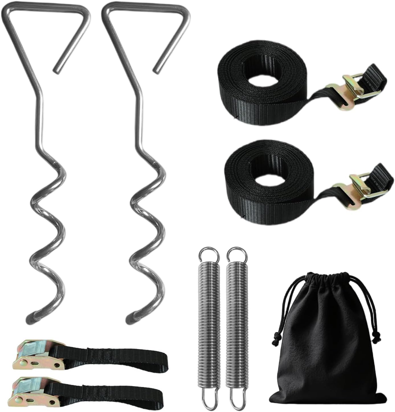 Storm Protection For Thule Omnistor Awning, Storm Band Awning Set With 2 Spiral Nail And 2 Shock-absorbing Springs And 2 Elastic Straps And Storage Bag For Outdoor Camping, Motorhome