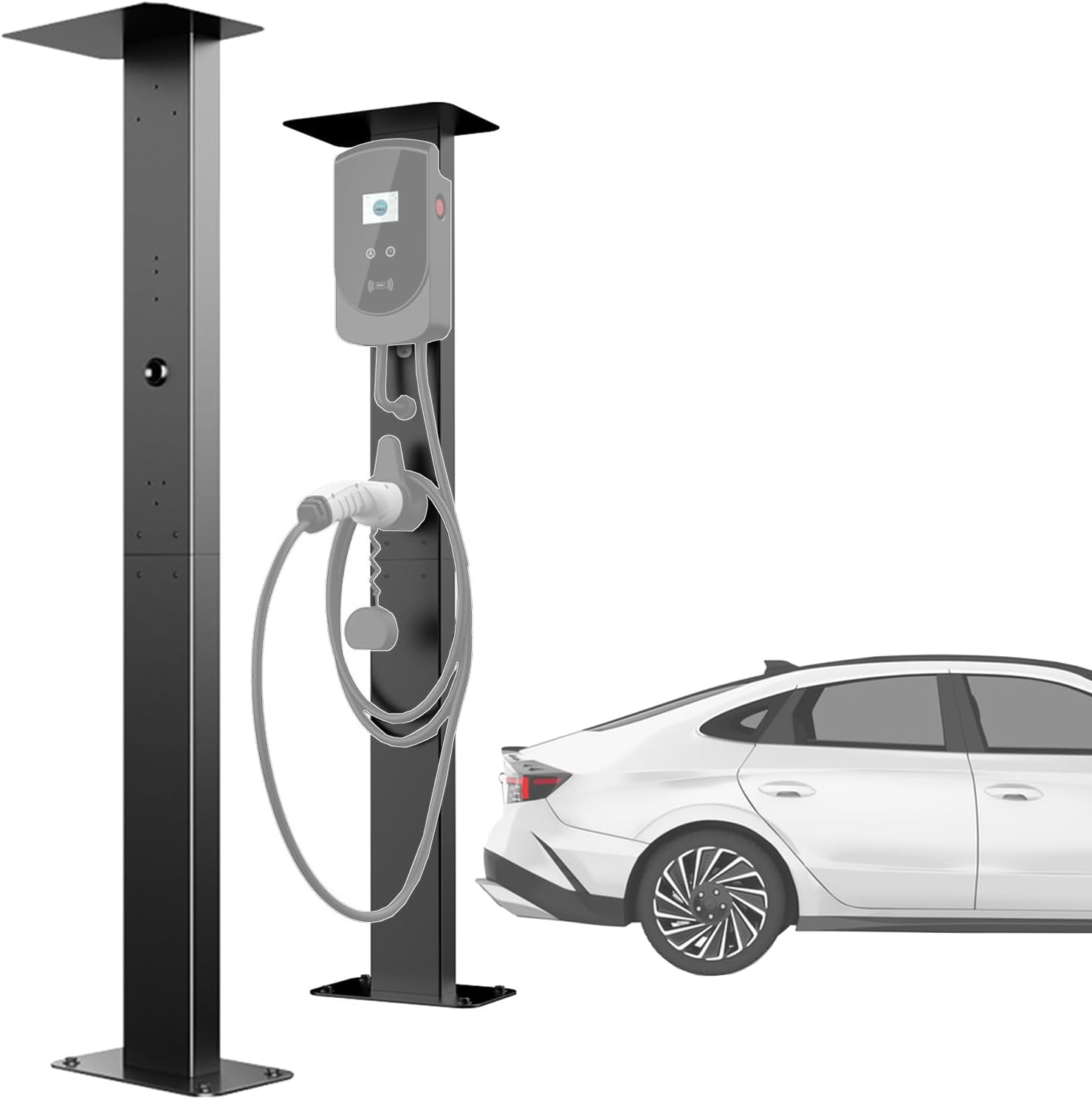 Wallbox Universal Ev Charging Column Stand Made Of Aluminium Alloy With Roof, Stand Column For Weather Protection Of Wallbox Charging Station For Electric Cars (except Charging Stations)