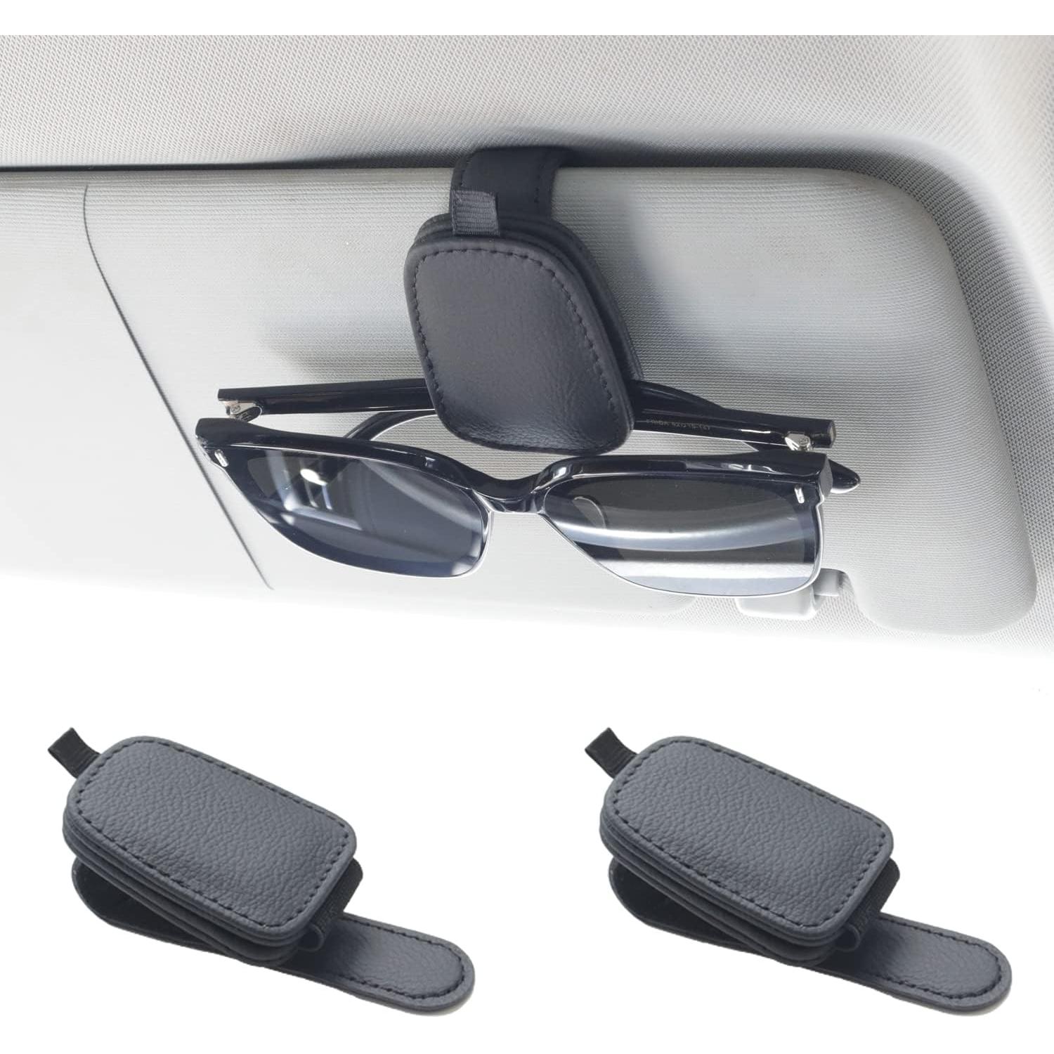 2er-pack Sonnenbrillenhalter Für Die Sonnenblende Im Auto: Magnetischer Sonnenbrillenhalter Aus Leder Und Ticketkartenclip, Zubehör Für Die Sonnenblende Im Auto (schwarz)