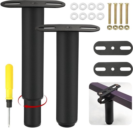 Dailygoods Mittellattengestell Verstellbare Stützbeine 18 33 Cm 2er Set Stahlgestell Schwarz Moderner, Schlichter Stil Möbelfüße