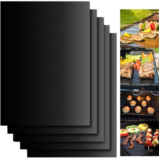 Grillmatte Teflon Antihaftmatte Wiederverwendbare Backmatte Ofenfest Bis 260 °c Für Fleisch, Fisch Und Gemüse Schwarz 40 X 33 Cm 5 Stück